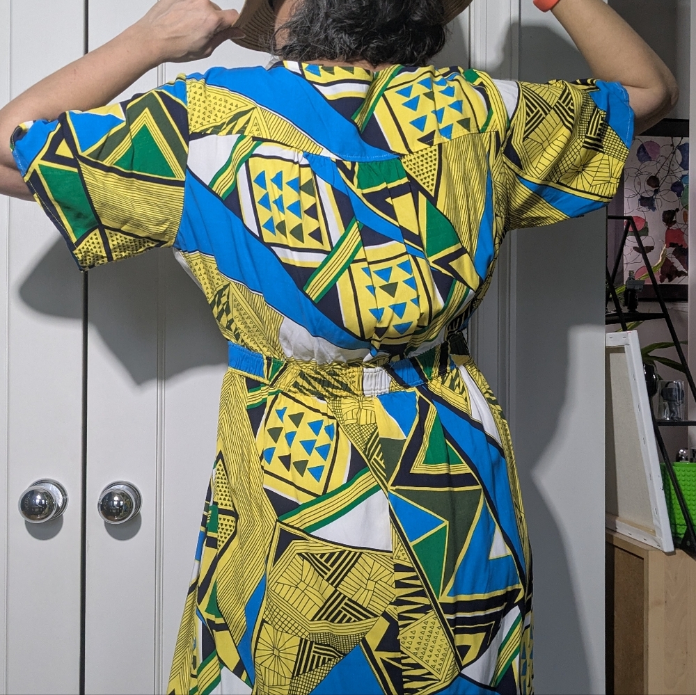 NWT Iman Color Block Open Front - With Tail - Yellow, Black, Blue Sz L - Picture 3 of 15